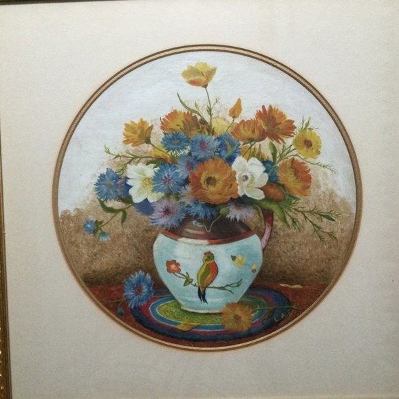 1969 Original painting still life vase and flowers beautiful frame artist L.A.F - Picture 4 of 5